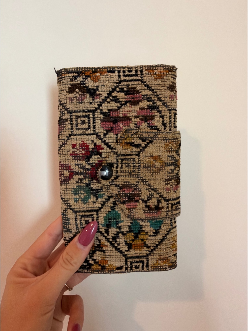 Vintage Creative House Tapestry Wallet Clutch Brown Faux Leather Retro